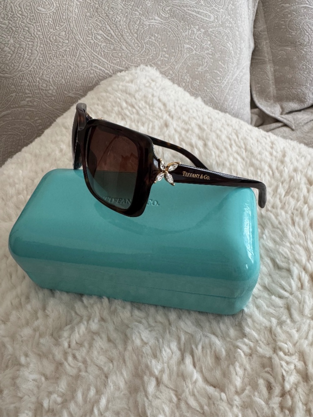 Tiffany & Co. TF4047-B Tortoise Brown Jeweled Sunglasses + Tiffany Case